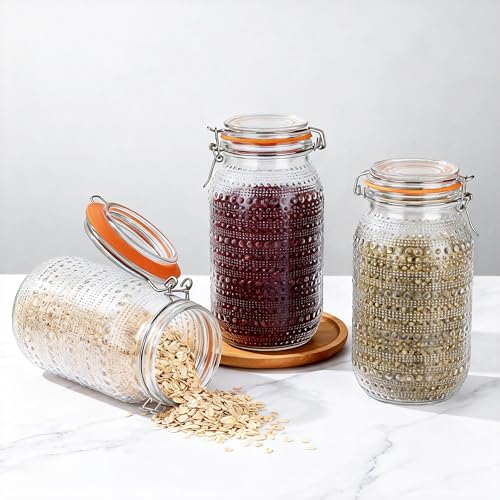 Image of WACOI 64 Oz Glass Mason Jars with Airtight Lids3 Pack, Half Gallon Wide Mouth Canning Jars with Clip Top Lids for Kitchen Storage Pickling Salad Jams Coffee Beans