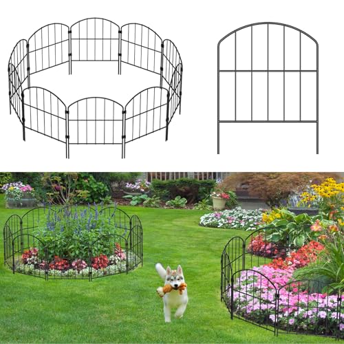 LIANTRAL 10-teilige Tier Barriere Zaun, Gewölbt Dekorativer Gartenzaun, Steckzaun Metall, Rostfeste Gartenzaun, Kein Graben Zaun Patio Grenze Tierzaun für Hunde Kaninchen im Freien Patio,41 cm x 3,2 m