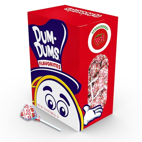 Dum Dums Strawberry Lollipops - Bulk Candy Box with Lollipops Individually Wrapped, Single Flavor Gourmet Suckers - 50 Count