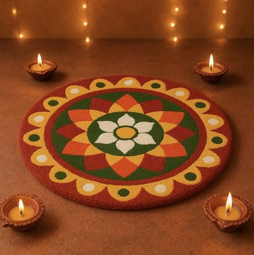 Image of Roseate Rangoli (60x60 cm) Super Soft Microfiber 1800 GSM Decorative Mat Anti-Skid Door Mats for Home /Bathroom Mat /Bedroom /Kitchen /Floor Mat (Maroon)