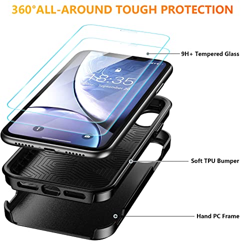 Lanteso For Iphone Xr Case，[ Military Grade Drop Protection] [With 2 Pcs Tempered Glass Screen Protector] [Shockproof] Heavy Duty Protection Phone Case For Iphone Xr 6.1 Inch-Black #TOP4