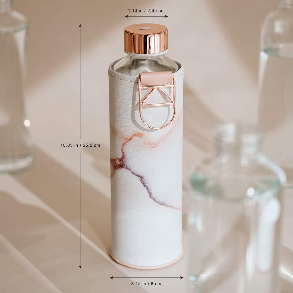 EQUA MM Fake LA Glass Water Bottle with Faux Leather Sleeve 750ml Leak Proof and BPA Free 100% Borosilicate Glass Lava