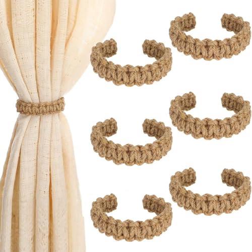 Moling 6 Piezas Alzapaños Cuerda para Cortinas Elegante, Algodón-Lino,Sujeta Cortinas Tejido a Mano,Decoración de Casera (Marrón)