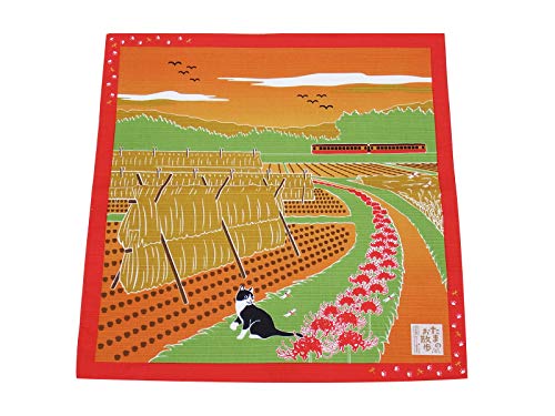 【さらさ】 日本製 たまのお散歩 大判はんかち 小ふろしき 約50×50cm 単品 猫 ネコ ねこ ハチワレ 四季 風呂敷 尺三巾 ハンカチ かわいい 日本 和雑貨 tama (11彼岸花)
