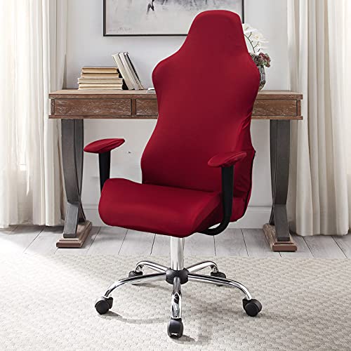 Image of WOMACO Gaming Chair Slipcover Stretch Seat Chair Cover for Leather Computer Reclining Racing Ruffled Gamer Chair Protector (Red, One-Size)