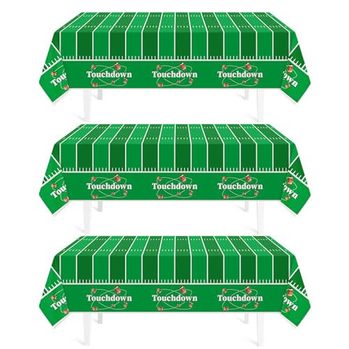 Image of Childom Football Party Decorations,3 Pack Football Tablecloth Disposable Plastic Tablecloth 54 inch X 108 inch Plastic Table Cloth for Rectangle Tables,Birthday Party Decor,Parties Supplies for Home,Dinner