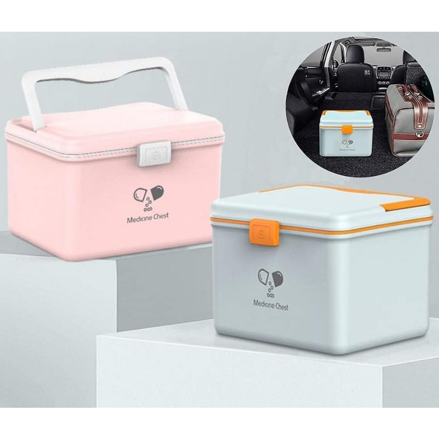Kit de primeros auxilios con almacenamiento de 2 capas, gran capacidad, plegable, multifuncional, función de bloqueo, portátil para viajes y uso doméstico