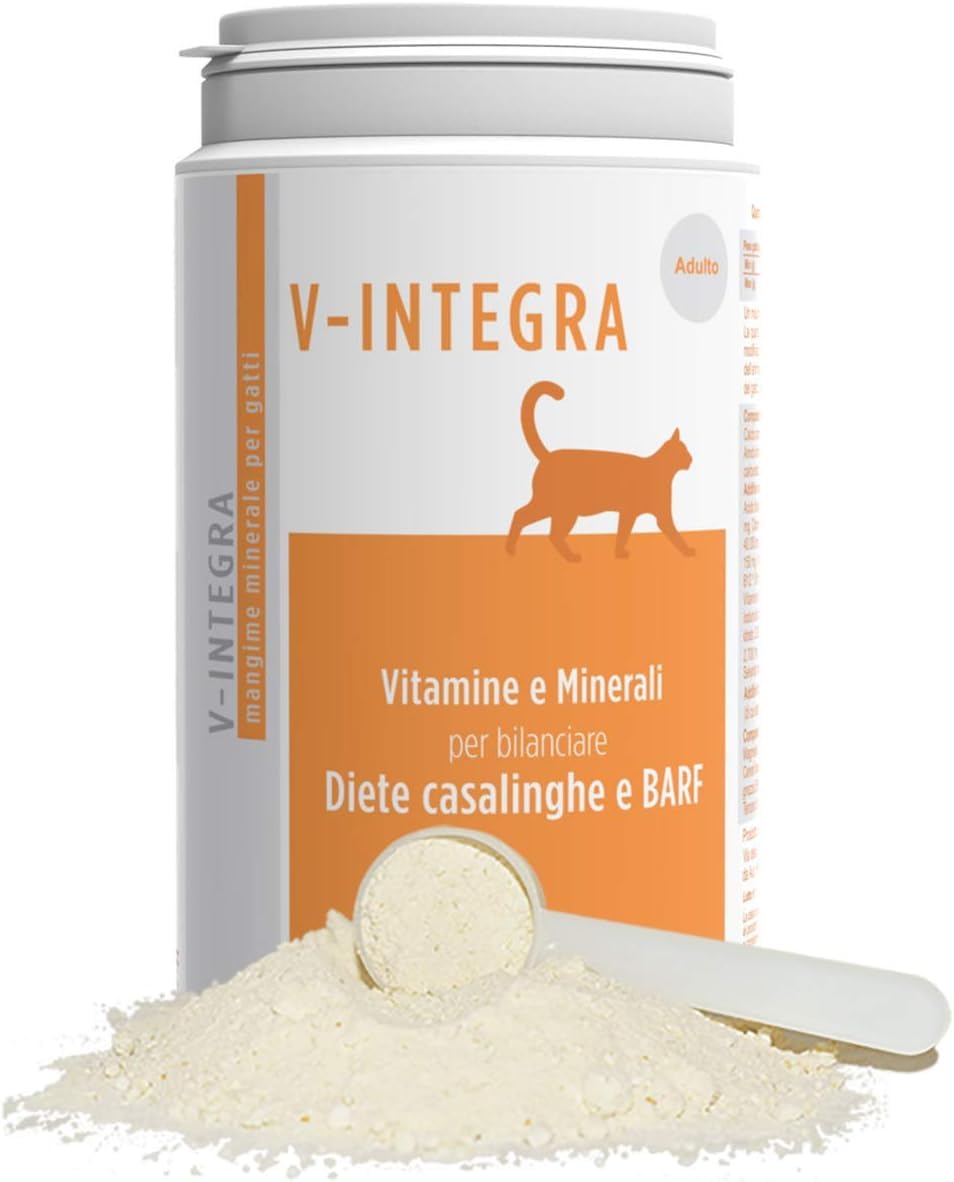 V-INTEGRA Gatto Adulto - Integratore Completo Ricco di Vitamine e Minerali, per la Dieta Casalinga di gatti adulti di tutte le età - 200g - Made in Italy