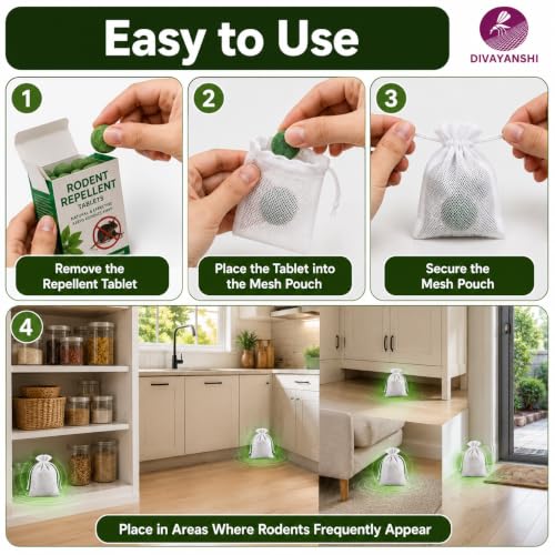 Image of Divayanshi Rat Repellent Tablets for Car Engine & Home | Peppermint Oil Mouse & Rodent Repellent | Non-Toxic Rat Deterrent for Car, Bike, Truck, Garage & Warehouse | Pack of 10