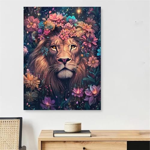 Peinture par numéro adulte lion et fleurs pour décorer votre intérieur avec une toile géante
