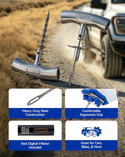 Image of OMT Flat Tire Repair Kit with Air Compressor, Portable Tire Plug Kit