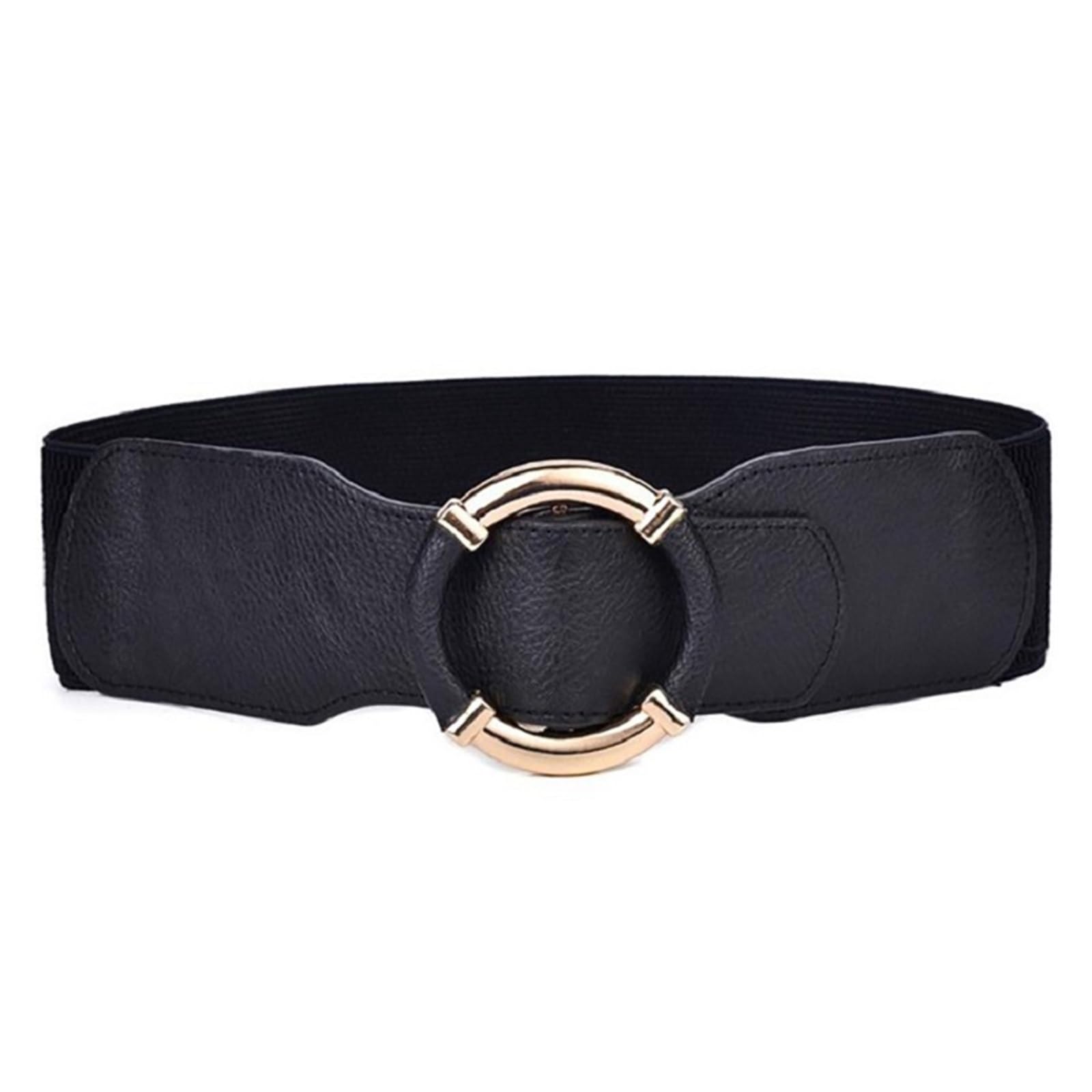 Cinturon Elastico Mujer Cinturón elástico Corsé Cinturones de cintura for mujer Tendencia Círculo dorado con hebilla Estiramiento negro ancho
