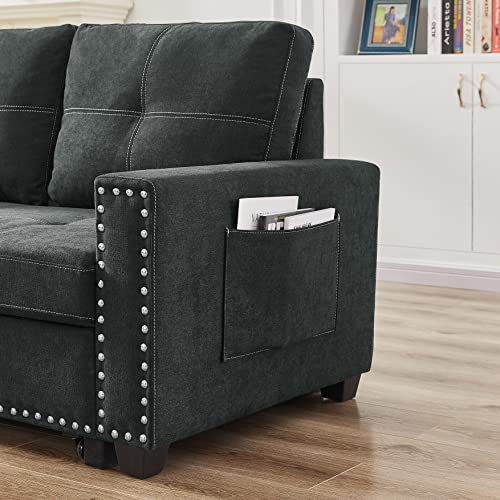 Ucloveria Reversible Sectional Sofa Couch, Sleeper Sofa Bed With Storage Chaise Pull Out Couch Bed For Living Room L-Shape Lounge 2 In 1 Sectional Couch With Pull Out Bed Black #TOP4