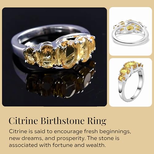 Yellow Citrine Ring 5 Stone - Birthstone Rings for Women in 925 Sterling Silver Engagement Promise Gemstone Jewelry - Birthday Gifts for Womens4