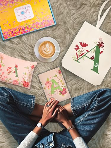 Image of DOODLE Monogram A Diary Gift Set - B6 Soft Bound Ruled Notebook with Tote Bag & Zipper Pouch - Premium Stationery Gift Set for Women & Girls | Perfect Personalised Gift Set for Women's Day