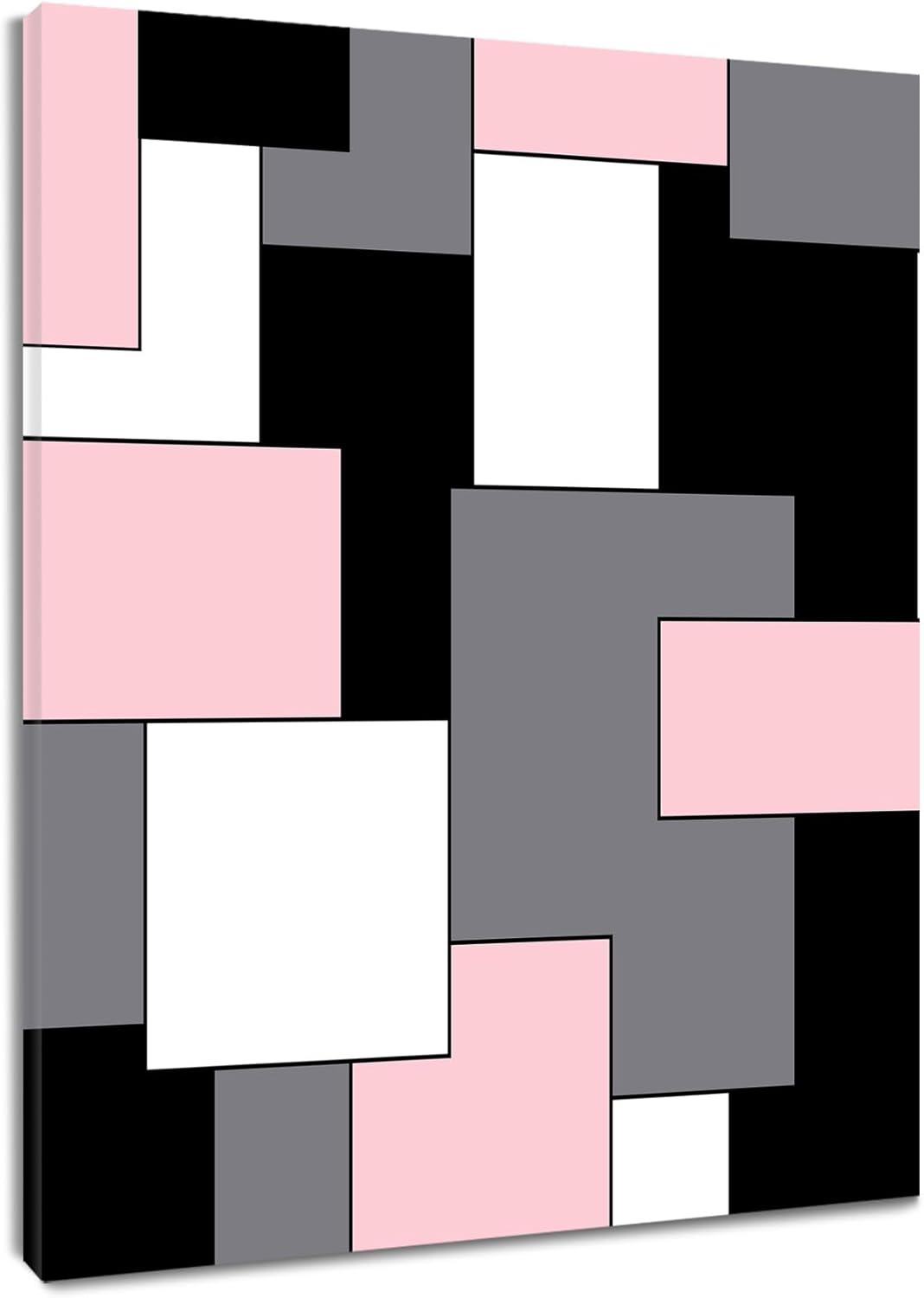 LB Modern Geometric Wall Art Red and Gray Geometry Pattern Minimalist Canvas Wall Art Black and White Abstract Wall Art Decor for Living Room Bedroom Bathroom Office Framed Ready to Hang 20L x 16W