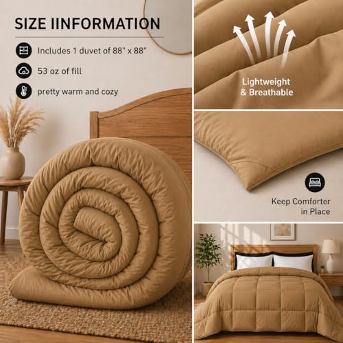 Image of Luxury Hotel Collection Cotton Comforter | All-Season Lightweight Quilt for Hot Sleepers | Plush, Breathable & Box-Stitched (Twin /Twin XL) Dark Ivory