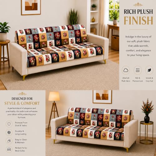 Image of Homerz Premium Printed Quilted Velvet Sofa Slip Cover Protector, Sofa Mat, Exact Size, Antislip Cover (Milan, 3 Seater, Full)
