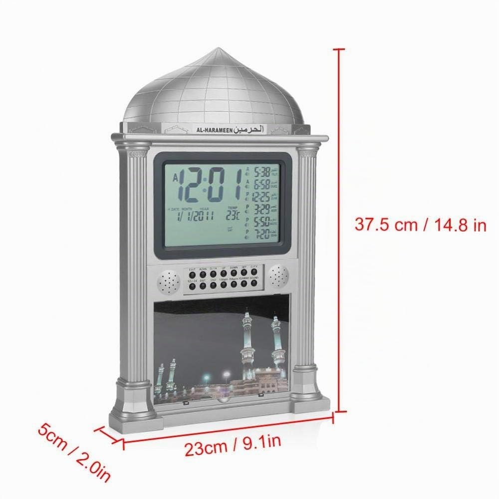 Bewinner AL-HARAMEEN Horloge De Prière Musulmane Horloge De Table Rétro-Éclairée Islamique Multifonctionnelle pour La Prière AZAN HA-4002