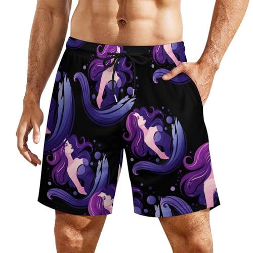 Mermaid Men's Swim Trunks Board Shorts Quick Dry Bathing Suit Swimwear with Compression Liner