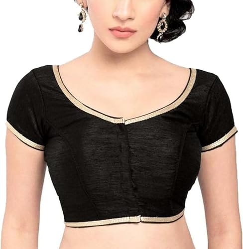 Fashnkart Bollywood Saree Blouse for Women Indian Wedding Party Sari Blouse Dupion Silk Front Open Black