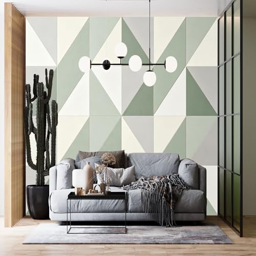 Papier peint géométrique vert sauge pour rénover un mur facilement - 2