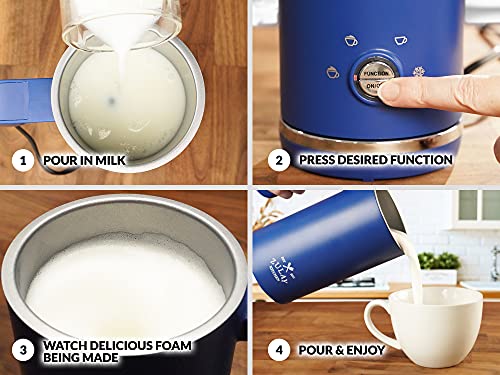 Image of Zulay 4-in-1 Milk Frother & Steamer - Automatic Hot & Cold Foam Maker, Milk Warmer & Chocolate Mixer - 10oz /300ml Capacity, Nonstick Stainless Steel Interior, Quiet One-Touch Operation - Blue
