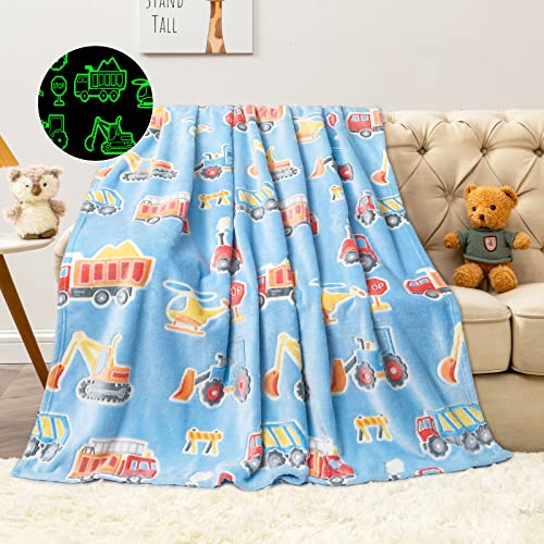 Glow In The Dark Blanket For Toddler Boys, Construction Vehicle Truck Throw Blanket For Boys Age 2 3 4 5 6 7 8 9 10 Year Old Birthday Soft Kids' Blankets & Throws For Bedroom Daycare School 50"X60" #TOP1