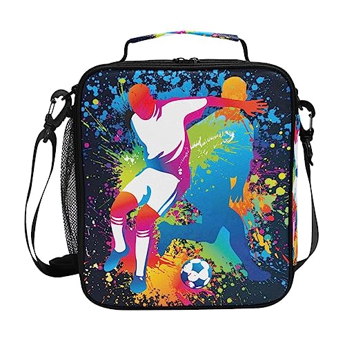 Lunch Bags for Kids Boys Girls Toddler Football Players with Soccer Reusable Insulated Lunch Box