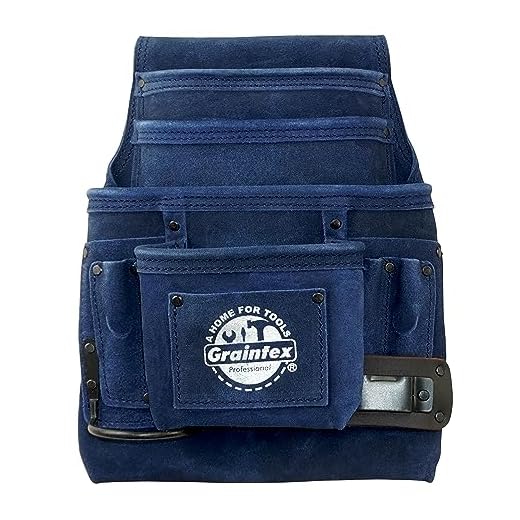 Graintex SS2551 :: 10 bolsos para unhas e ferramentas de couro de camurça azul marinho para construtores, eletricistas, encanadores, faz-tudo