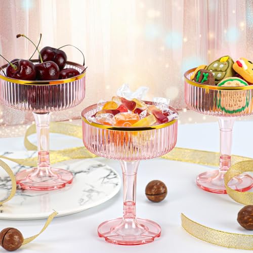 30 Pack Plastic Champagne Tower 5oz Pink Clear Champagne Coupe Glasses Plastic Champagne Flutes with Gold Rim Disposable Martini Glasses Stackable Cocktail Glasses for Wedding Birthday Party Bar by HKSZEH - Image 5