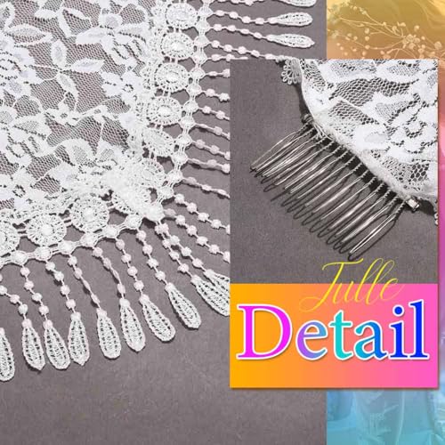 Image of Unsutuo Triangle Mantilla Veil White Lace Chapel Veils with Comb Catholic Mass Head Covering Scarf for Brides and Women
