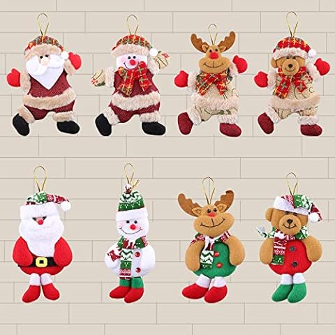 ELJGKKL Plush Ornaments, 8 pcs Hanging Ornaments, Santa Claus, Snowman, Reindeer, Bear, Christmas Tree Hanging Ornaments for Home, Christmas Ornaments Set Cover