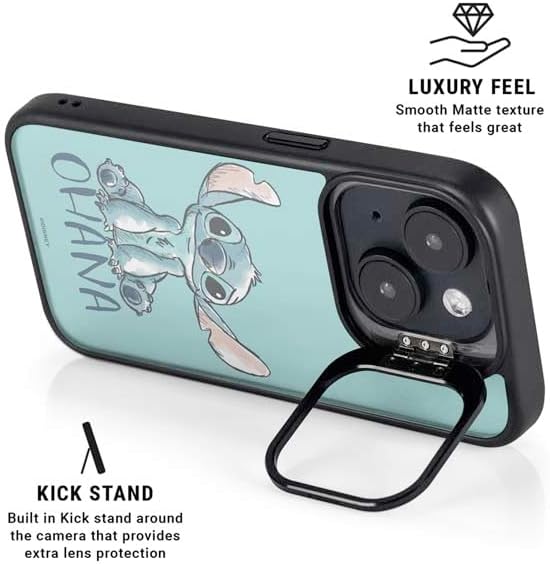 Skinit Kickstand Phone Case Compatible with iPhone 15 - Officially Licensed Disney Lilo and Stitch Ohana Design