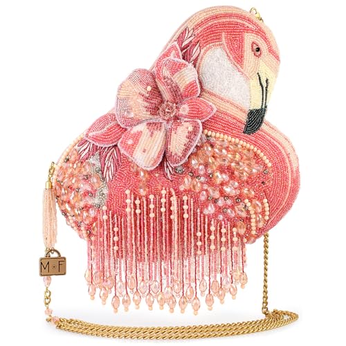 Mary Frances A Leg to Stand On Beaded Crossbody Handbag Flamingo-Shaped Novelty Evening Purse, Pink