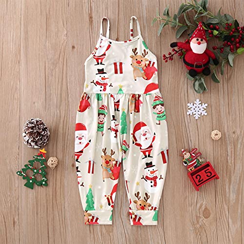 Dreamyth Christmas Toddler Girls' Jumpsuits Rompers With Pockets Cute Cartoon Print Sleeveless Harem Pants Outfits 1-6 Years A-Beige-01 3T #TOP3