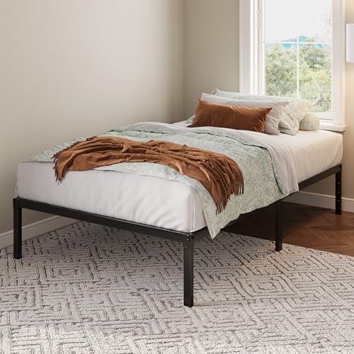 Image of Allewie Twin Bed Frame, 12 Inch Metal Platform Beds with Storage Space, No Box Spring Required and Easy Assembly, Black