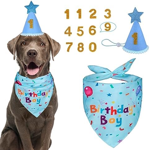 Yicostar Dog Birthday Party Supplies,Dog Birthday Bandana,Dog Birthday Hat