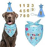Dog Birthday Party Supplies, Dog Birthday Bandana Set, Dog Boy Girl Birthday Party Hat with Numbers for Large Medium Small Dogs Pet (Blue)