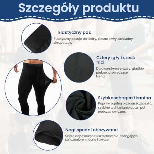 AUYAO Męskie spodnie kompresyjne legginsy, spodnie atletyckie z kompresją dla mężczyzn, męskie legginsy warstwa bazowa na siłownię, czarne spodnie z kompresją męskie do rozciągania, treningu, biegania