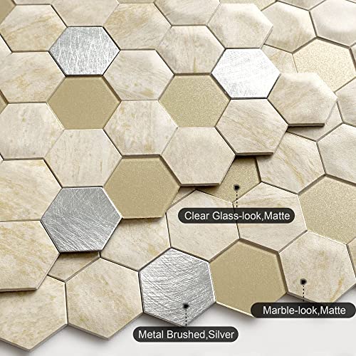 Benice Stick On Tile Backsplash Bathroom Tile,Hexagon Peel And Stick Backsplash For Kitchen Wall Panel Adhesive Backsplash(5Sheets,Beige) #TOP1