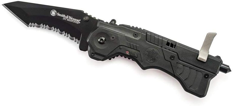 Smith & Wesson 1st Response SW911B 8.2in High Carbon S.S. Assisted Opening Knife with 3.4in Serrated Tanto Blade and Nylon Handle for Outdoor, Tactical, Survival and EDC