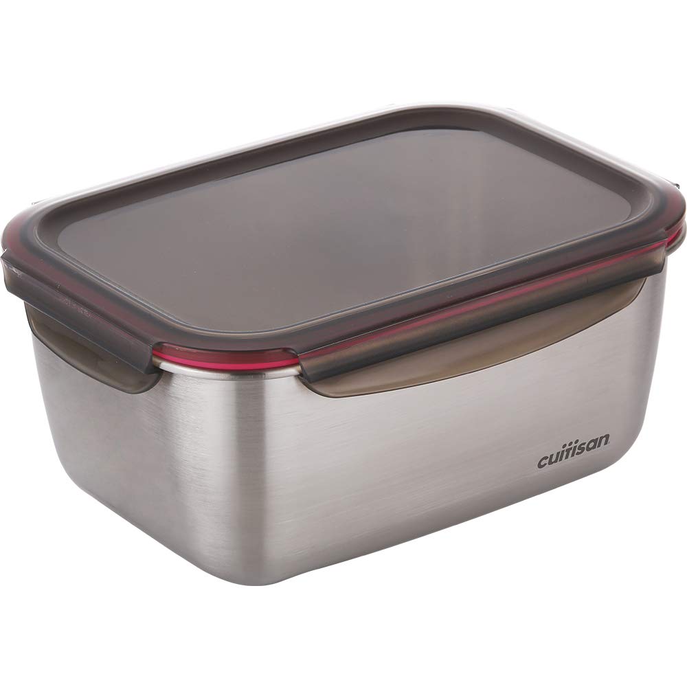 CANDL Cuitisan (Flora) recipiente hermético de acero inoxidable con tapa de clip, apto para microondas + horno, rectangular, recipiente para alimentos,EC7-SS11, (25,9cm x 19,5cm x 12,1cm / 3600ml)