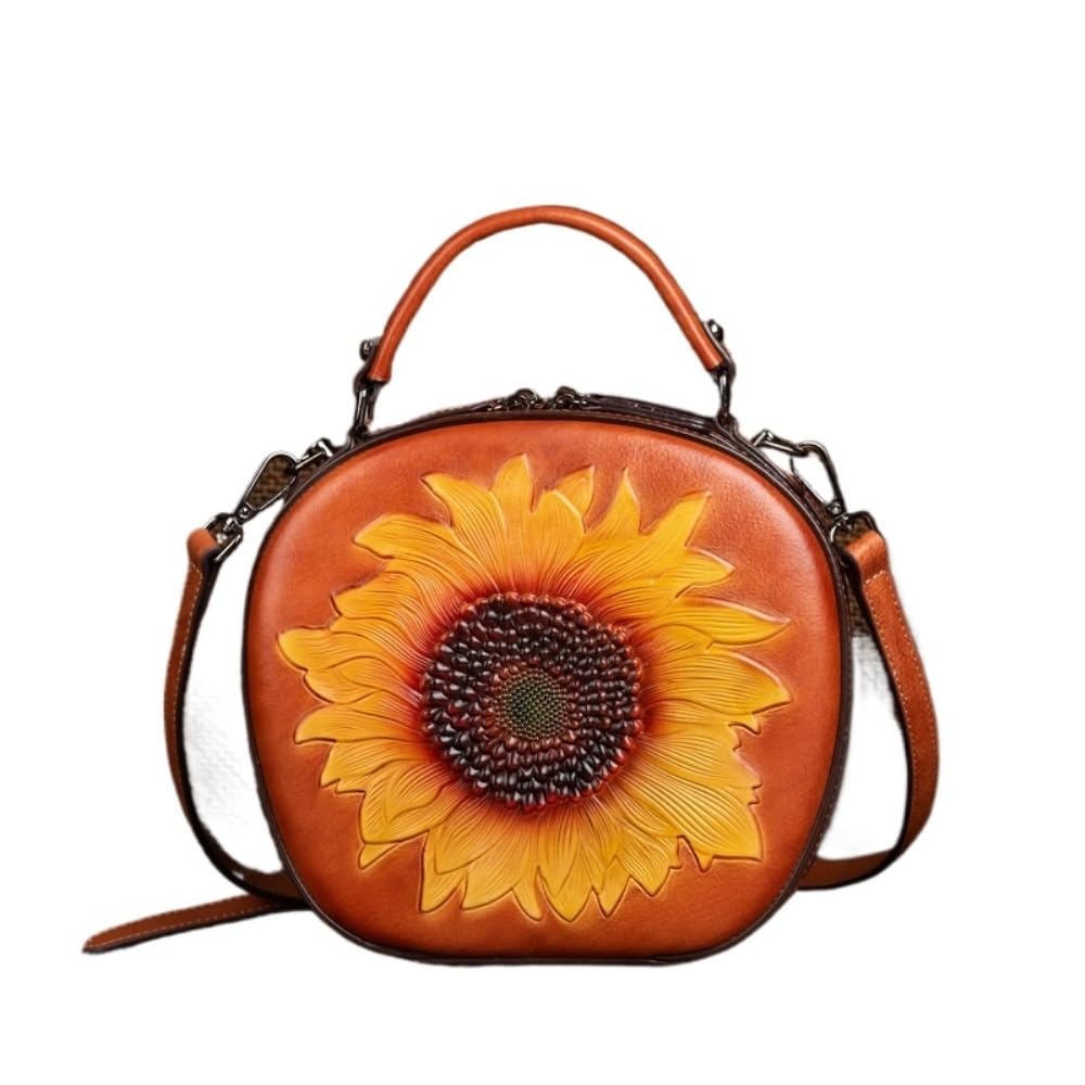 Minimalist Women's Vegetable-Tanned Leather Crossbody Bag - Retro Shaped Handheld Bag, Street Fashion Style(Brown)
