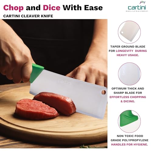 Image of Godrej Locks Cartini | Cleaver Knife (Green) | Chopping and Splitting Bones Efficiently | Chaku for Home, Kitchen and Professional Chef Use | Ss Butcher Blade | Ergonomic Handle |Stainless Steel