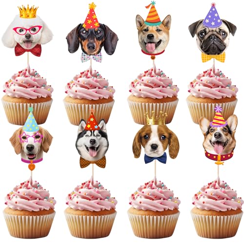 Pet Dog Cupcake Toppers, 24 PCS Pet Dog Themed Birthday Party Supplies Cute Puppy Birthday Party Baby Shower Party Cake Decorations