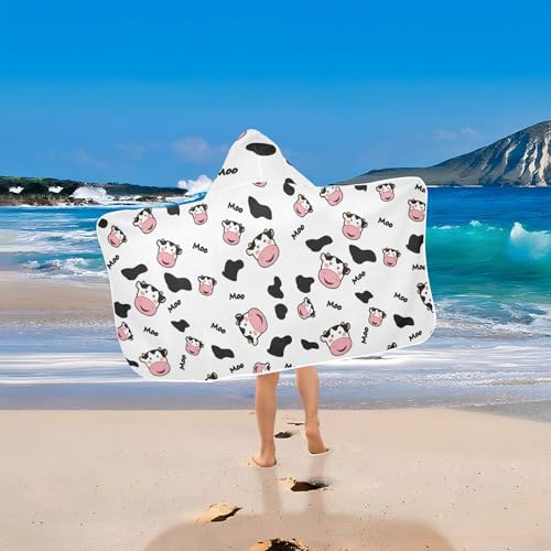 Image of Kids Beach Towel for Boys Girls, Cute Cow Cow Print Bath Towel Wrap, Baby Hooded Towels, Toddler Soft Pool Swim Towels