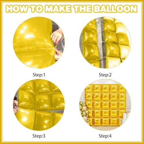 Image of Metallic Gold Double Sided Square Foil Balloons Wall,19 Inches Chrome Foil Balloons Tunnel Arch Kit for Bachelorette,Anniversary,Graduation,Wedding,Birthday Party Background Decoration