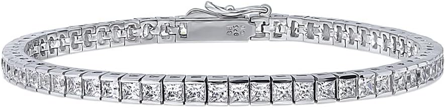 BERRICLE Sterling Silver Bar Statement Tennis Bracelet for Women, Princess Cut Cubic Zirconia CZ