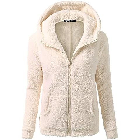 TIMEMEAN Faux Fur Coats for Women Winter Fleece Hooded Jacket Beige Small Cover